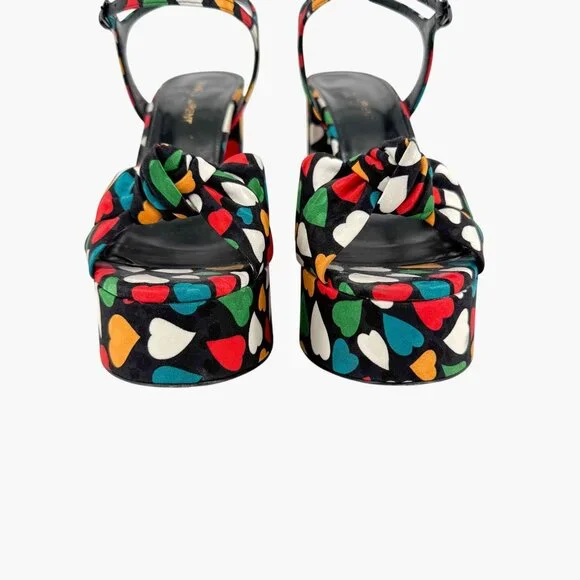 Saint Laurent Bianca Platform Sandals Size 38.5 US 8.5 Multicolor Heart Satin - Picture 5 of 14